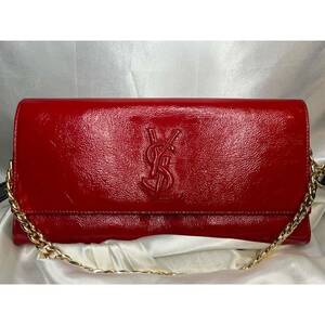 Authentic YSL Yves Saint Laurent Crossbody Clutch Patent Leather handbag Red VTG 海外 即決