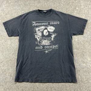 VINTAGE Famous Stars Straps Shirt Mens L Black Graphic Skull Skater Faded Y2K 海外 即決