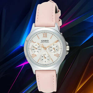 Casio LTP-V300L-4A2 Women's Analog Watch Pink Leather Band 3 Dials Brand New 海外 即決