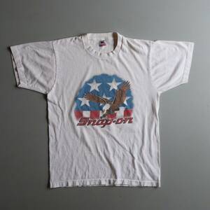 Vintage 80s Snap-On Tools Eagle USA Shirt White Adult Large American Flag Logo 海外 即決