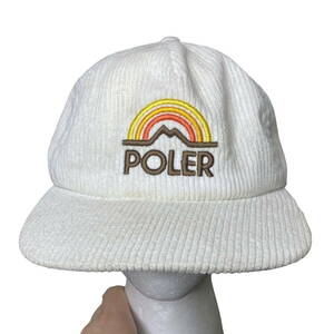 Poler White Corduroy "Mountain Rainbow" Snap Back Hat, Unisex, Outdoors 海外 即決