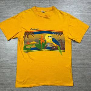 Vintage 80s J Bates Super Shirts CALIFORNIA Yellow T Hanes Single Stitch Men L 海外 即決