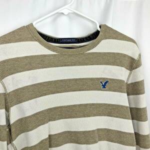 American Eagle Outfitters Mens Medium Shirt Tan White Stripe Thermal Vintage Fit 海外 即決