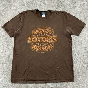 VINTAGE Rodeo Shirt Mens L Brown PRCA Cowboy Tough Graphic Short Sleeve Y2K 海外 即決