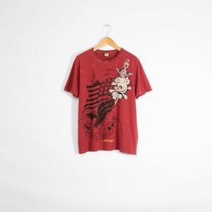 Vintage Ed Hardy T Shirt XL - Tattoo Artist Grunge Skull Distressed Faded Red 海外 即決