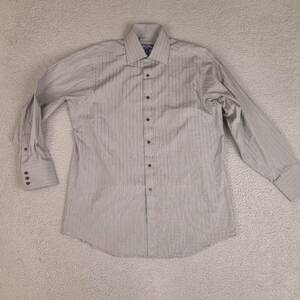 Sean John Dress Shirt Men's Large 16 32/33 Gray Striped Fine Tailoring Button Up 海外 即決