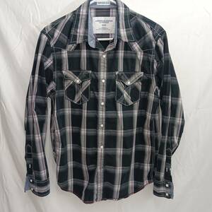 American Eagle Vintage Fit Mens Medium Black/Red Plaid L/S Pearl Snap Shirt 海外 即決