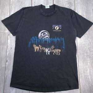 Vintage Spirit Wolves Native Shirt Mens XL Black Fade Slim Fit Graphic Print Tee 海外 即決