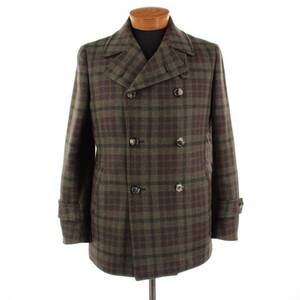 Isaia Wool / Cashmere Double Breasted Pea Coat Size 50 R (M US) In Green Plaid 海外 即決