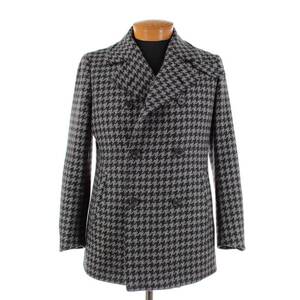 Isaia Wool/Cashmere Double Breasted Pea Coat 50R (M US) Black & Gray Houndstooth 海外 即決
