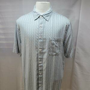 Vintage Silk Men Size XL Blue Geometric Silk Short Sleeve Tropical Casual Shirt 海外 即決