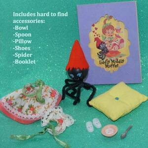 Mattel Liddle Kiddle MIDDLE MUFFET doll shoes spider bowl spoon pillow booklet 海外 即決