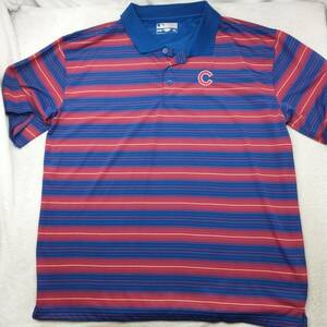 Chicago Cubs Polo Shirt Mens XXL Blue Red Performance Stripe Golf Stretch MLB 海外 即決