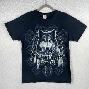 Wolf Dream Catcher Vintage Style Fruit of The Loom Mens T-shirt Size M Black USA 海外 即決