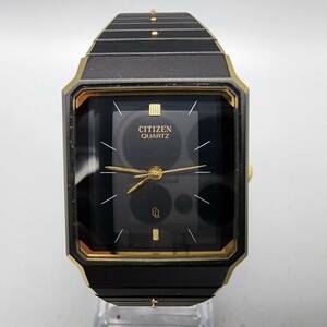 Citizen CQ Watch Men Black Gold Tone Black Dial 26mm Rectangle 3630-362128 Works 海外 即決