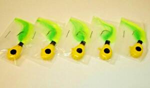 5 Pack Custom Made Green / Chartreuse Walleye Hair River Jigs 3/4 oz. U.S.A. 海外 即決
