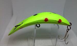 Vtg HELIN FLATFISH T55 Chartreuse Black/red Dot 5 1/2" Crankbait Fishing Lure 海外 即決