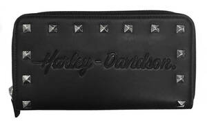 AMERICAN ACC HARLEY-DAVIDSON WOMEN'S MISRULE STUDDED ZIP AROUND LEATHER WALLET 海外 即決