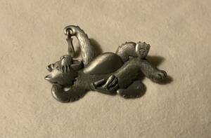 JJ Jonette Jewelry Signed Vintage Pin Brooch Pewter Cat with Fish 1980s CUTE! 海外 即決