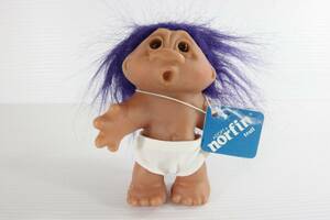 Vintage Dam Adopt a Norfin Troll Doll Baby with Diaper Purple Hair with Tag 1986 海外 即決