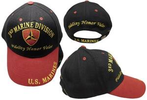 3rd Marine Division Fidelity Honor Valor US Marine Black Red Embroidered Cap Hat 海外 即決