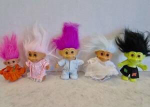 Vintage Russ + Uneeda Troll dolls lot of 5 bride Frankenstein pajamas 5" and 3" 海外 即決