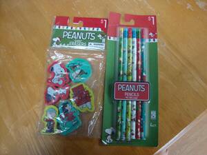 Peanuts Holiday & Winter Theme Pencils 6 & Eraser 6 Great Stocking Stuffer:) 海外 即決