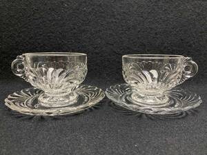 Vintage Cambridge Caprice Pattern Clear Glass Cup & Saucer 4 Piece Set 海外 即決