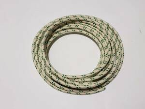 10 feet Vintage Braided Cloth Covered Primary Wire 16 ga gauge White w/ Green 海外 即決