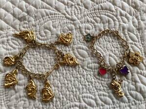 Vintage Disney Goldtone Snow White Seven Dwarfs Charm Bracelet plus Minnie M 海外 即決