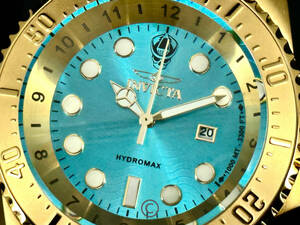 NEW Invicta Hydromax 37594 Aqua Blue 52mm Dial All Gold Tone SS Bracelet Watch 海外 即決