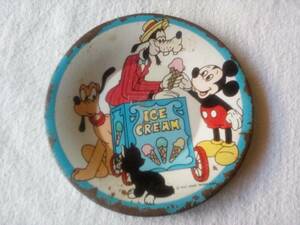 Goofy Serving Mickey Ice Cream Tin plate 4" 海外 即決