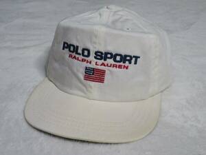 Vintage Polo Sport Spell Out Flag Cap Hat Strap Back White Pre Owned Rare Read 海外 即決