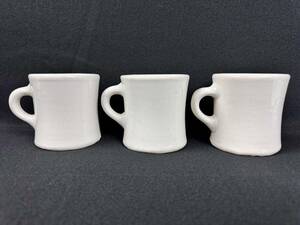 3 Vintage Victor Cafe Diner Restaurant Ware Coffee Cup Mugs Off-White Stamped 海外 即決