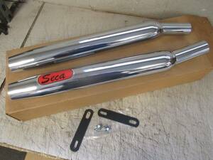 NOS MAC Universal 1.5" ID Chrome Slip On Kick Up Taper Tip Mufflers CB350 CB360 海外 即決