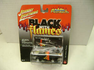 JOHNNY LIGHTNING STREET FREAKS BLACK WITH FLAMES '33 WILLYS PICKUP NEW ON CARD 海外 即決