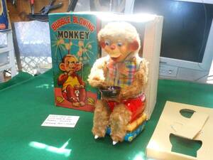 1962 BUBBLE BLOWING MONKEY BATTERY OPERATED TOY, w/BOX, WORKS BY ALPS 海外 即決