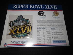 SUPER BOWL XLVII Ravens vs 49ers 2013 OFFICIAL SB NFL PATCH Card Willabee & Ward 海外 即決