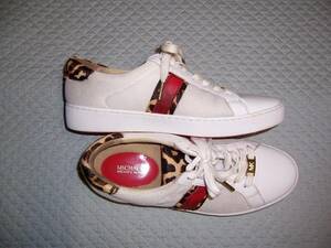 Michael Kors Women's Sneakers Sz 9 M White/Brown/red Leopard Leather Shoes EUC 海外 即決