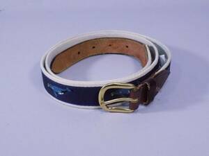 Cape Cod Mfg Mens Belt Whale Blue White Size 36-40 Large Brown Leather End Brass 海外 即決