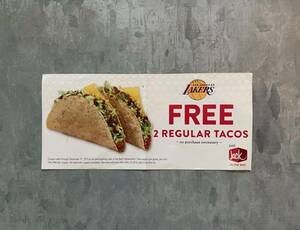 2014 Jack in The Box coupon 2 Free Tacos Los Angeles Lakers Promo 海外 即決