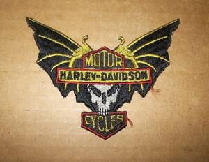 Vtg 70s HARLEY Skull BAT WINGS Old Outlaw BIKER Motorcycle PATCH~Vest Jacket Hat 海外 即決