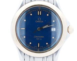 Omega Seamaster 120m Date Blue Silver Gold St.Steel Round Quartz Men's Watch 海外 即決