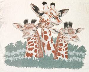 Giraffe Heads 1993 Vintage T-Shirt Adult XL Tan Fruit of the loom Short Sleeve 海外 即決