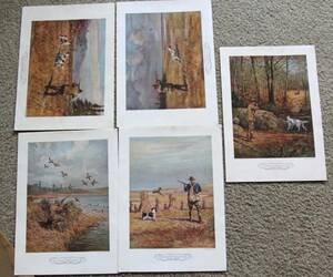 5 Vintage Field & Stream Edwin Megargee Prints 1934 Duck Pheasant Goose Snipe 海外 即決