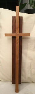 VTG Wall Hanging Cross Wood On Wood 4 X16" Mid Century Modern MCM 海外 即決