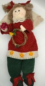 Vtg Rare Angel Doll Main Joy Ltd Holiday Stuffed Felt Corduroy String Wreath 海外 即決