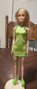 Blonde Barbie Doll Club Rainbow Neon Green Shift Dress B20 海外 即決