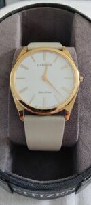 CITIZEN AR3076-08A Stiletto Eco-Drive White Dial Leather Strap Thin Watch $375 海外 即決