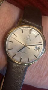 Original Mens Vintage Omega Geneve Date 18k 750 Gold Cal 565 Automatic Working 海外 即決